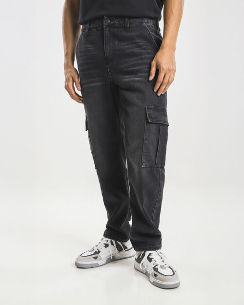 Jeans Straight Negro Efecto Lavado